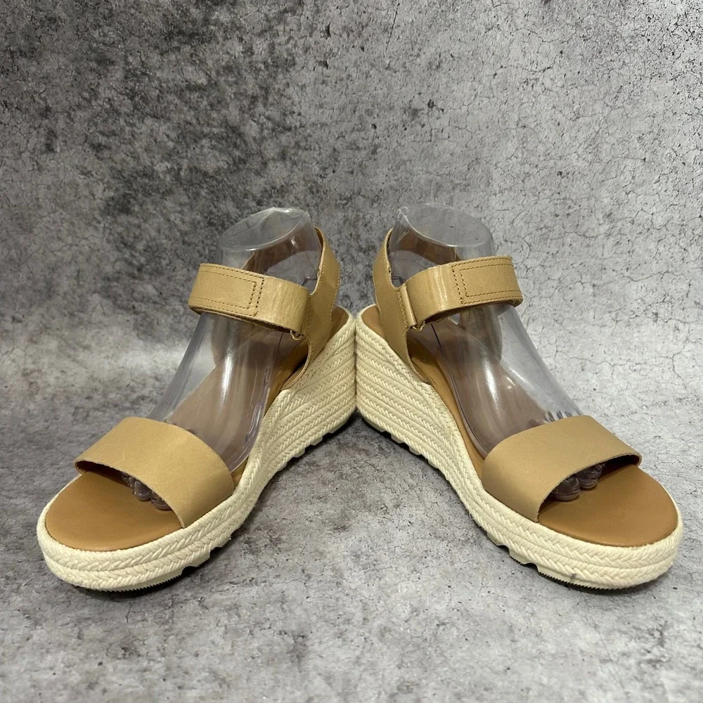 Sorel Cameron Wedge Sandals Womens 10 Tan Espadrille Platform Leather